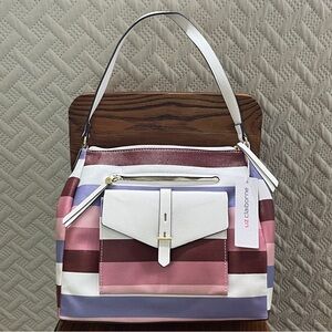 Liz Claiborne White and Pink Shoulder Bag with Striped Design